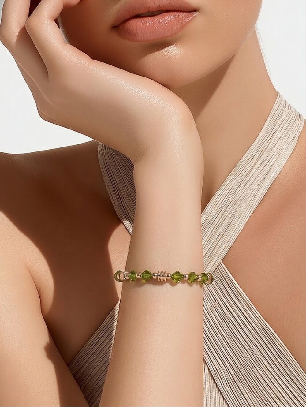 Khaki (Olive/Army Green) Swarovski Crystal Beaded Roll-on Bracelet